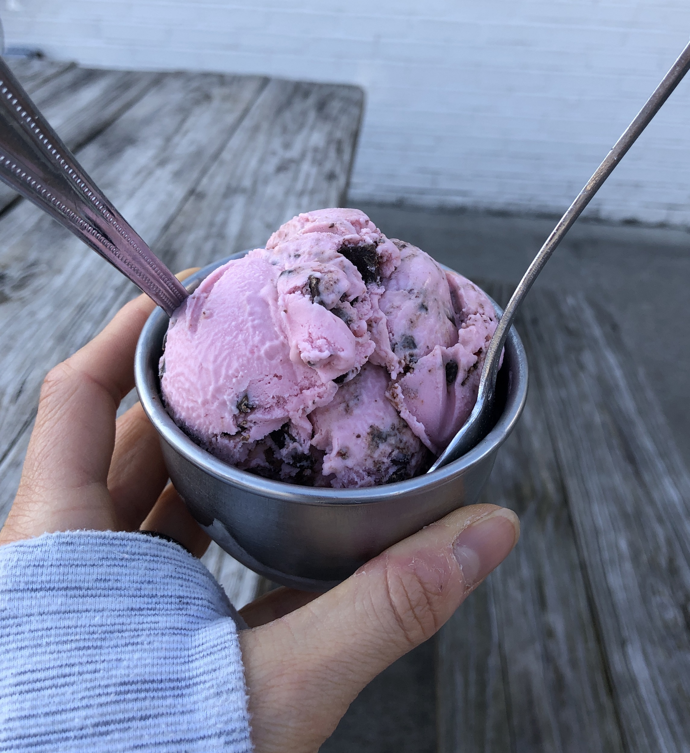 Vegan Strawberry Chocolate Ice Cream at Sidewall Pizza in Greenville