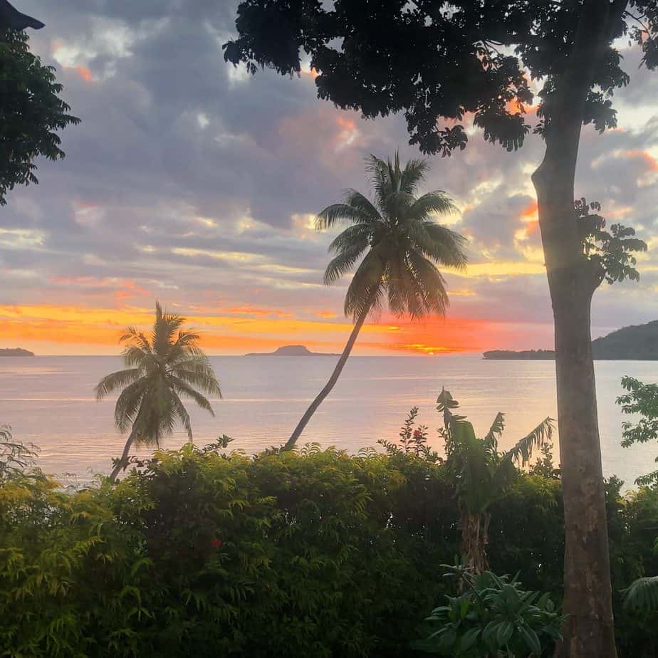 Sunset on Efate in Vanuatu when vegan family traveled to the South Pacific