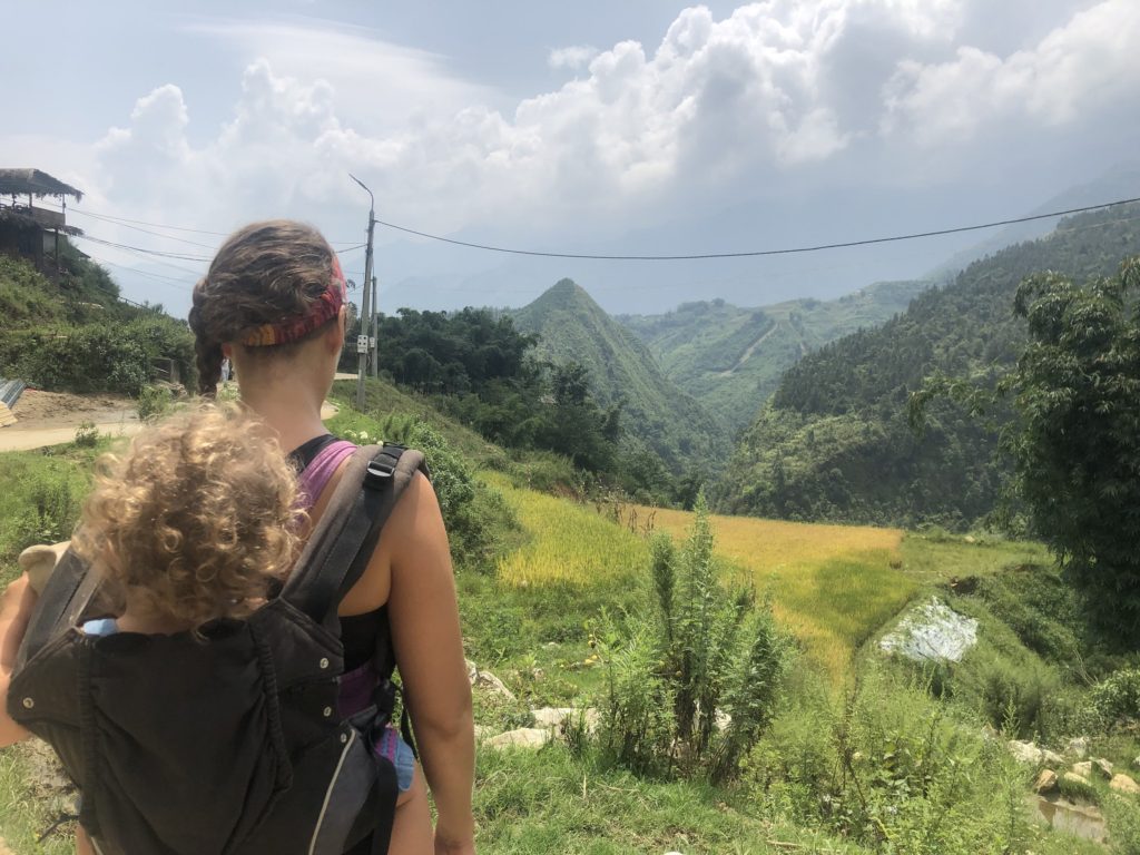 Hiking with a toddler in a carrier in Vietnam