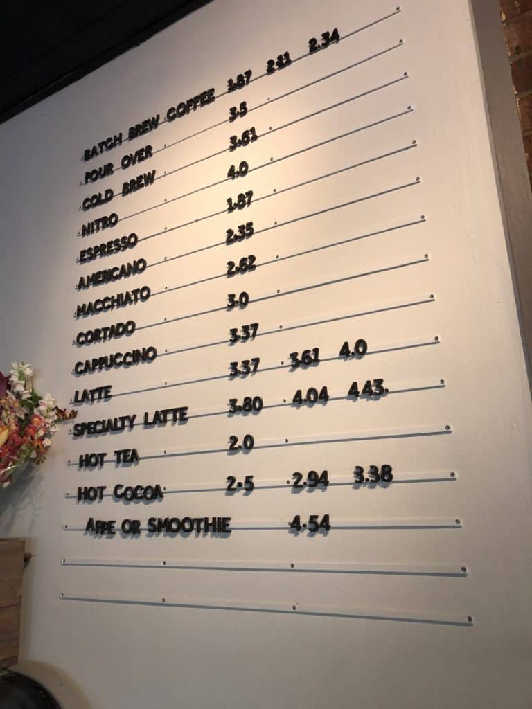 Coffee menu at the Local Lion in Boone
