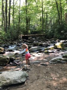 Child playing in Goshen Creek, a hike for kids in Boone NC
