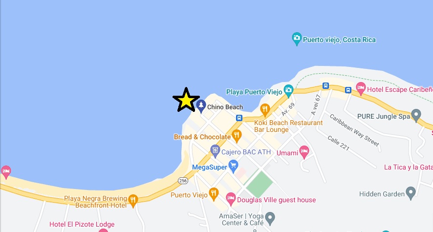 Chino Beach Map in Puerto Viejo