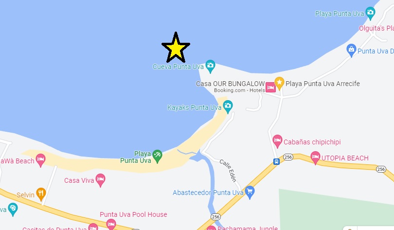Map of Punta Uva, a snorkeling beach in Puerto Viejo