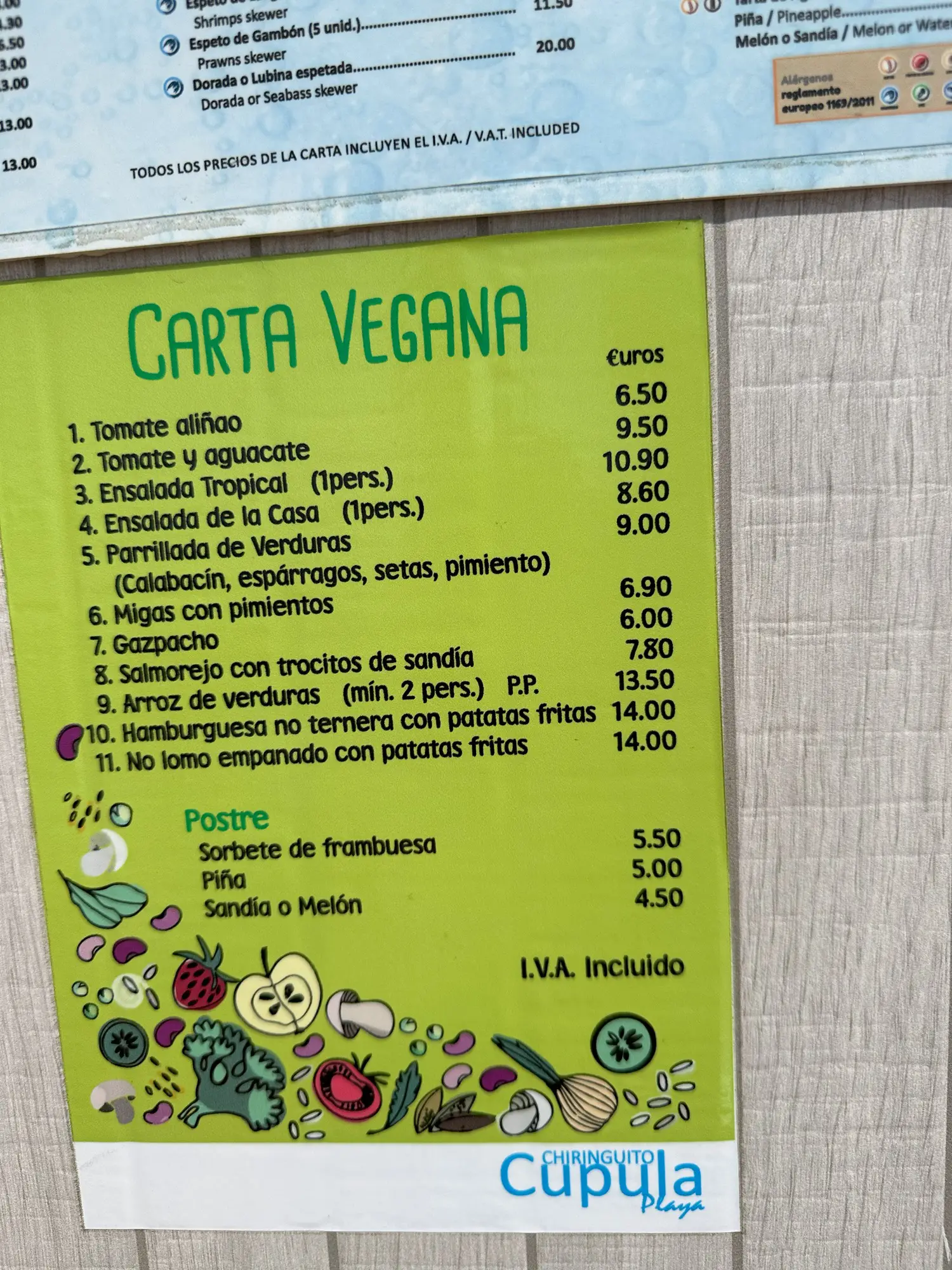 vegan menu in la herradura