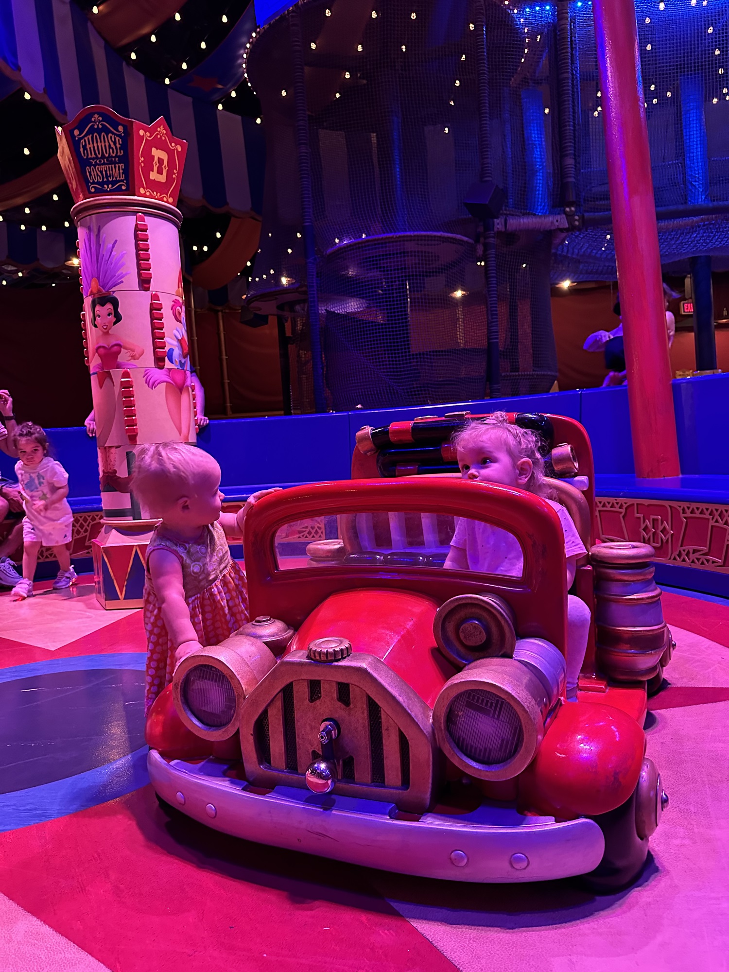 A hack for Disney World with Toddlers is to keep cool by using the indoor play area at Dumbo