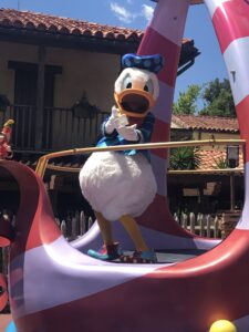 Donald Duck on a float at the parade in Magic Kingdom