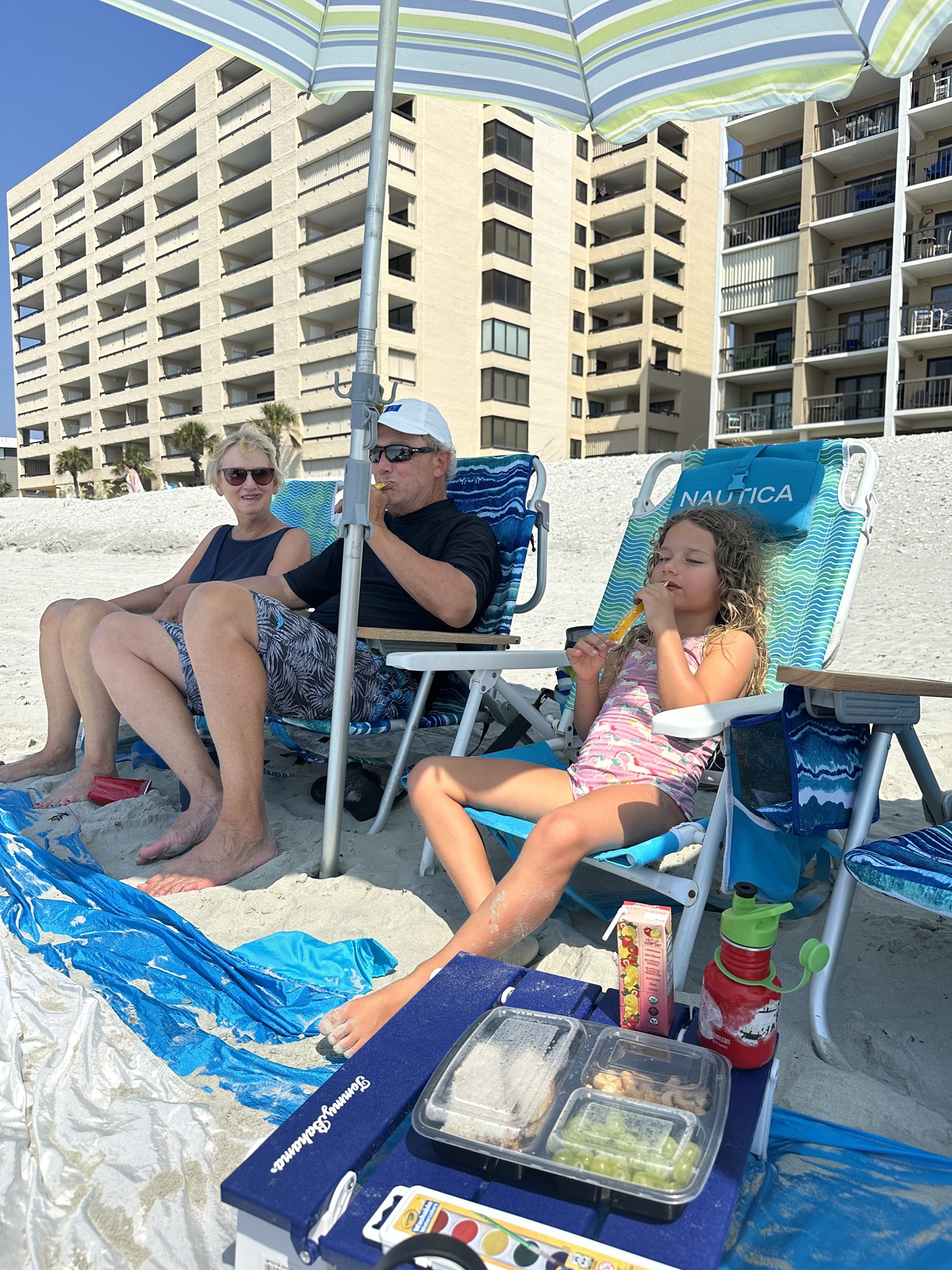 Use shade protection like an umbrella for heat protection on the beach with toddlers