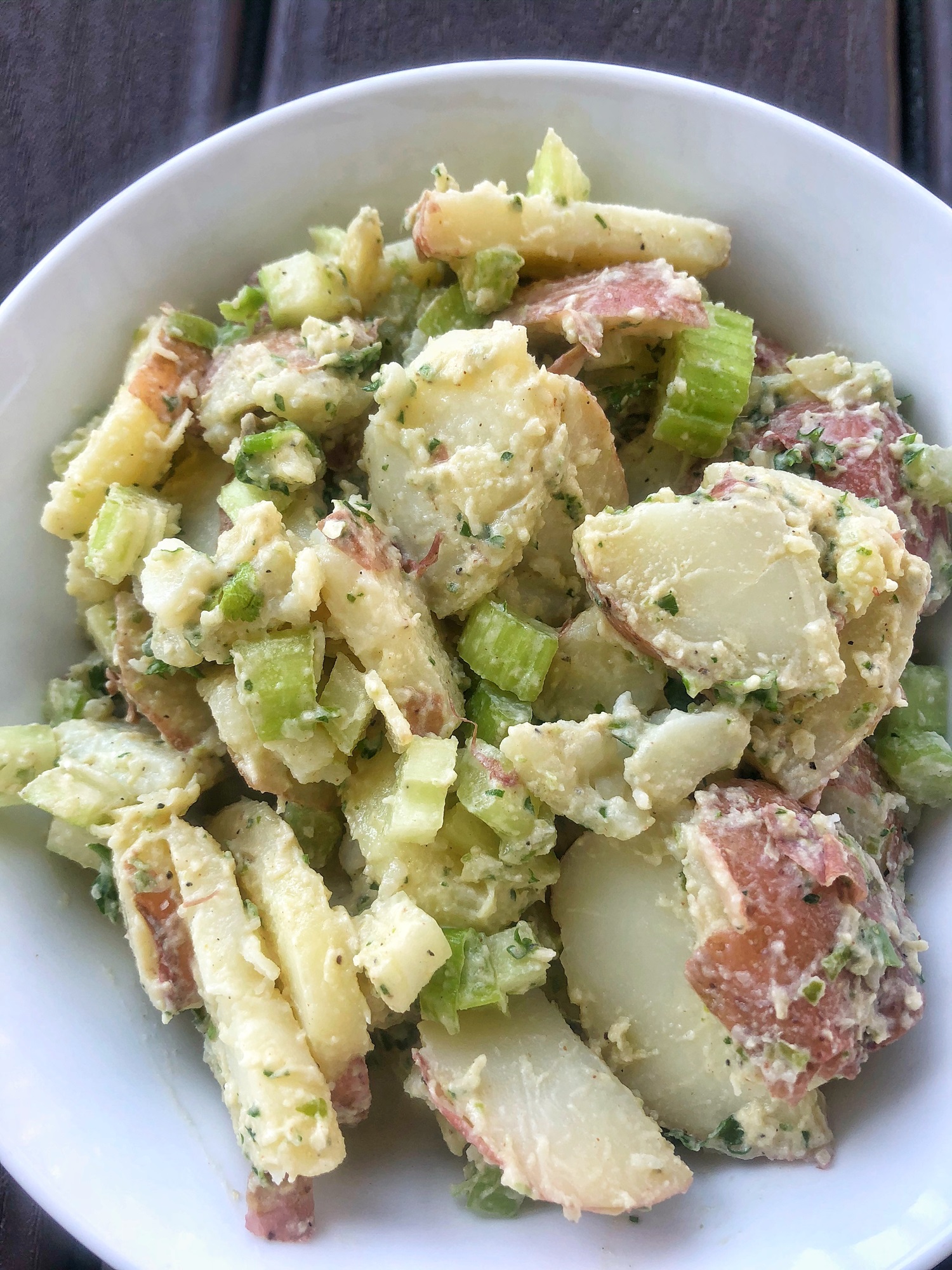 You can make a vegan potato salad ahead of time to bring to the beach for lunch