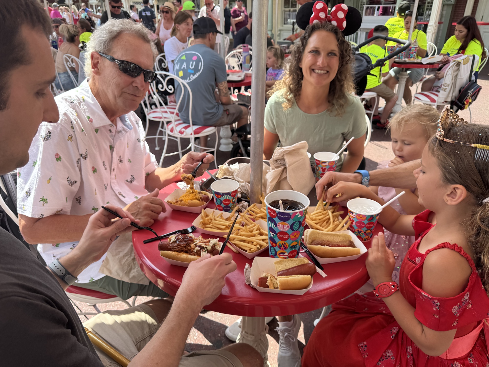 Disney Quick Service Eating at Casey's Corner in Disney World after ordering from the My Disney Experience App