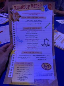 The menu showing plant-based options at Woody's Roundup Rodeo BBQ in Disney World's Hollywood Studios