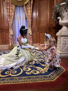 Disney2025 Princesses2 Meet Tiana in Magic Kingdom with toddlers