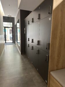 Luggage storage lockers at Espais Blaus apartments in Barcelona