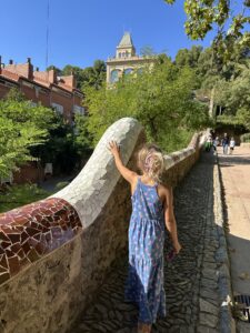 Child exploring Park Guell during her 4 days in Barcelona